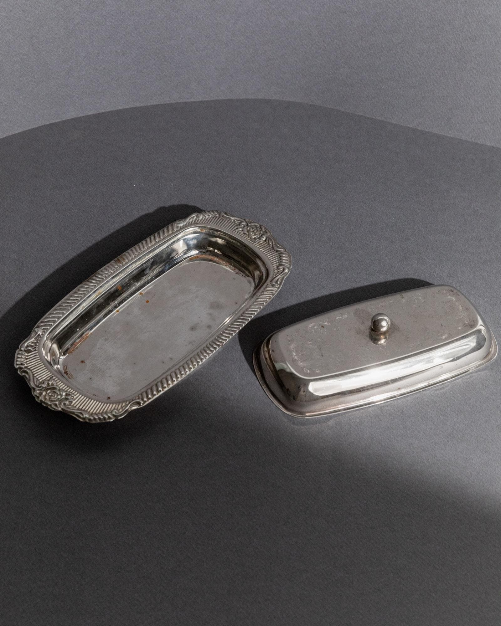 Vintage Butterdose versilbert mit Gravur