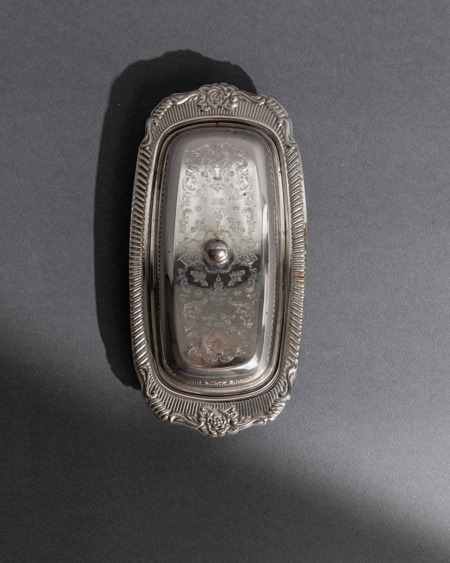 Vintage Butterdose versilbert mit Gravur