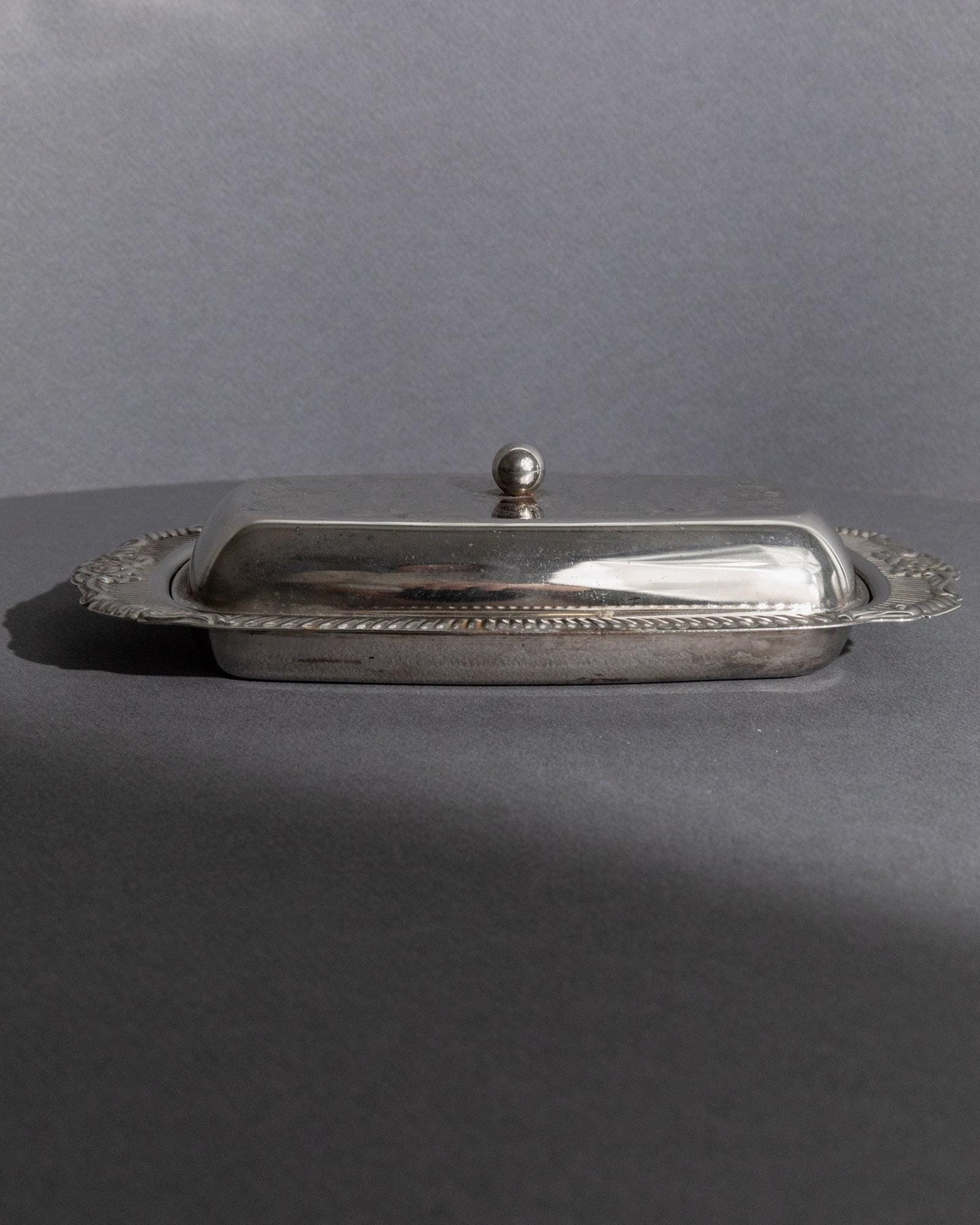 Vintage Butterdose versilbert mit Gravur