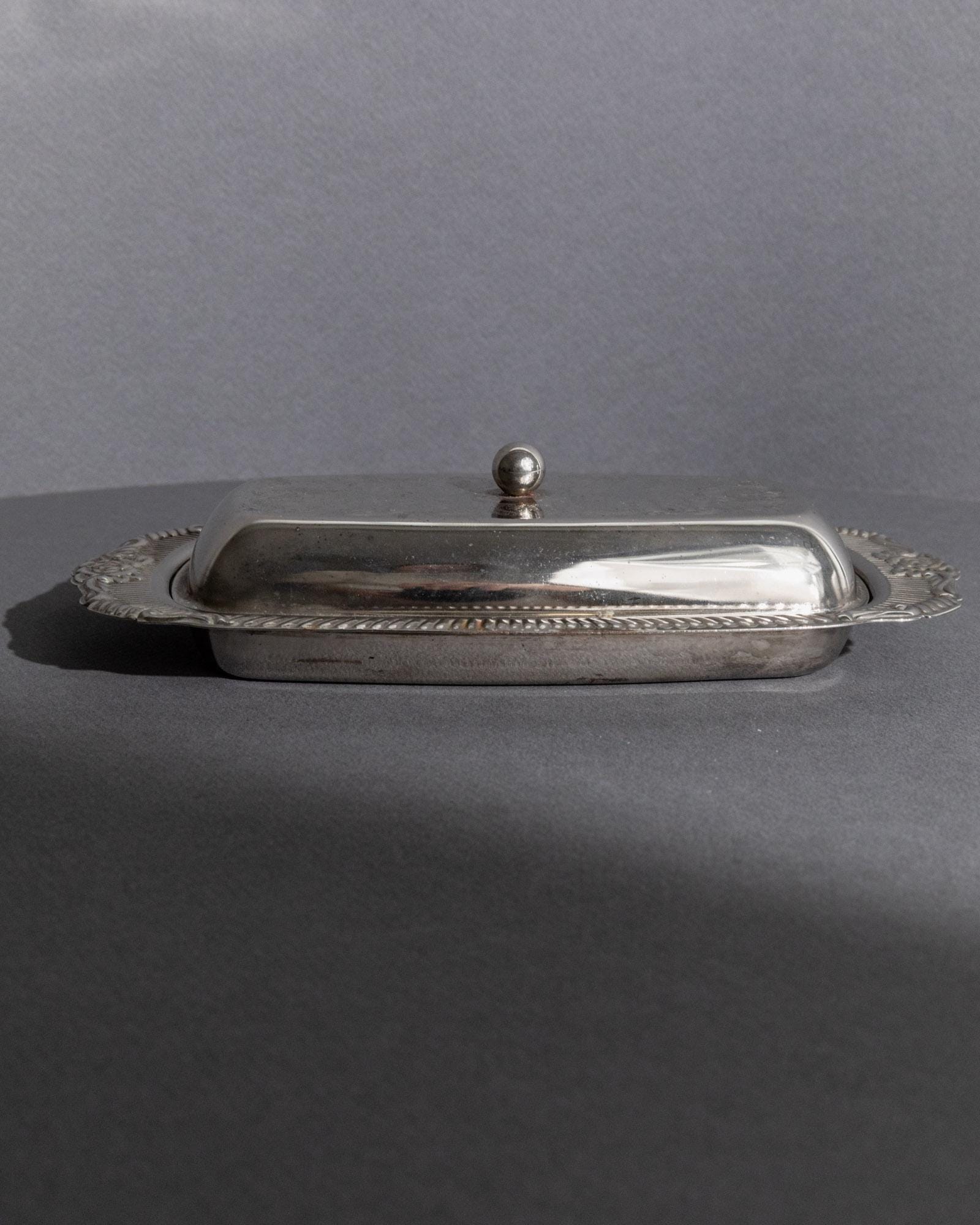 Vintage Butterdose versilbert mit Gravur