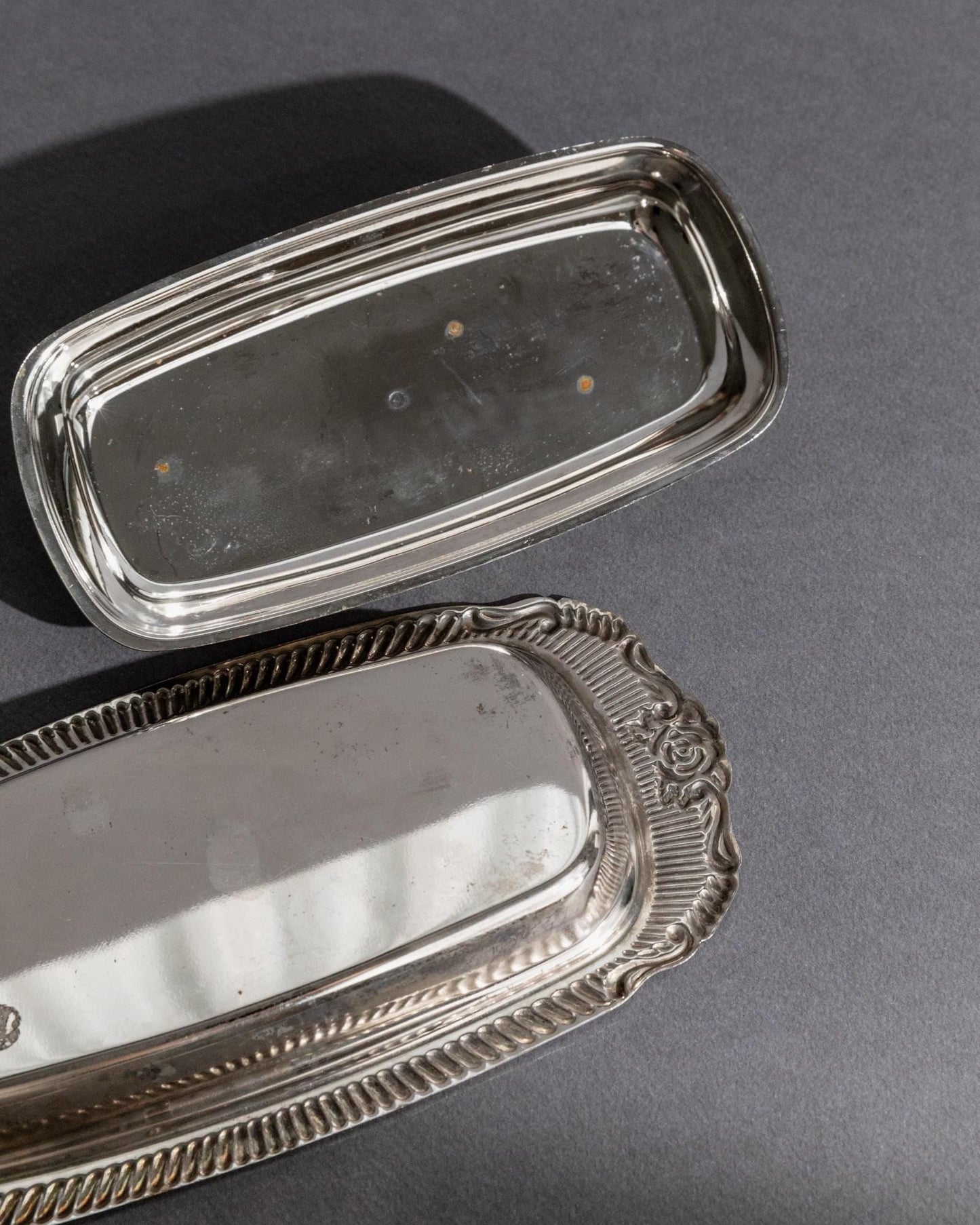 Vintage Butterdose versilbert mit Gravur