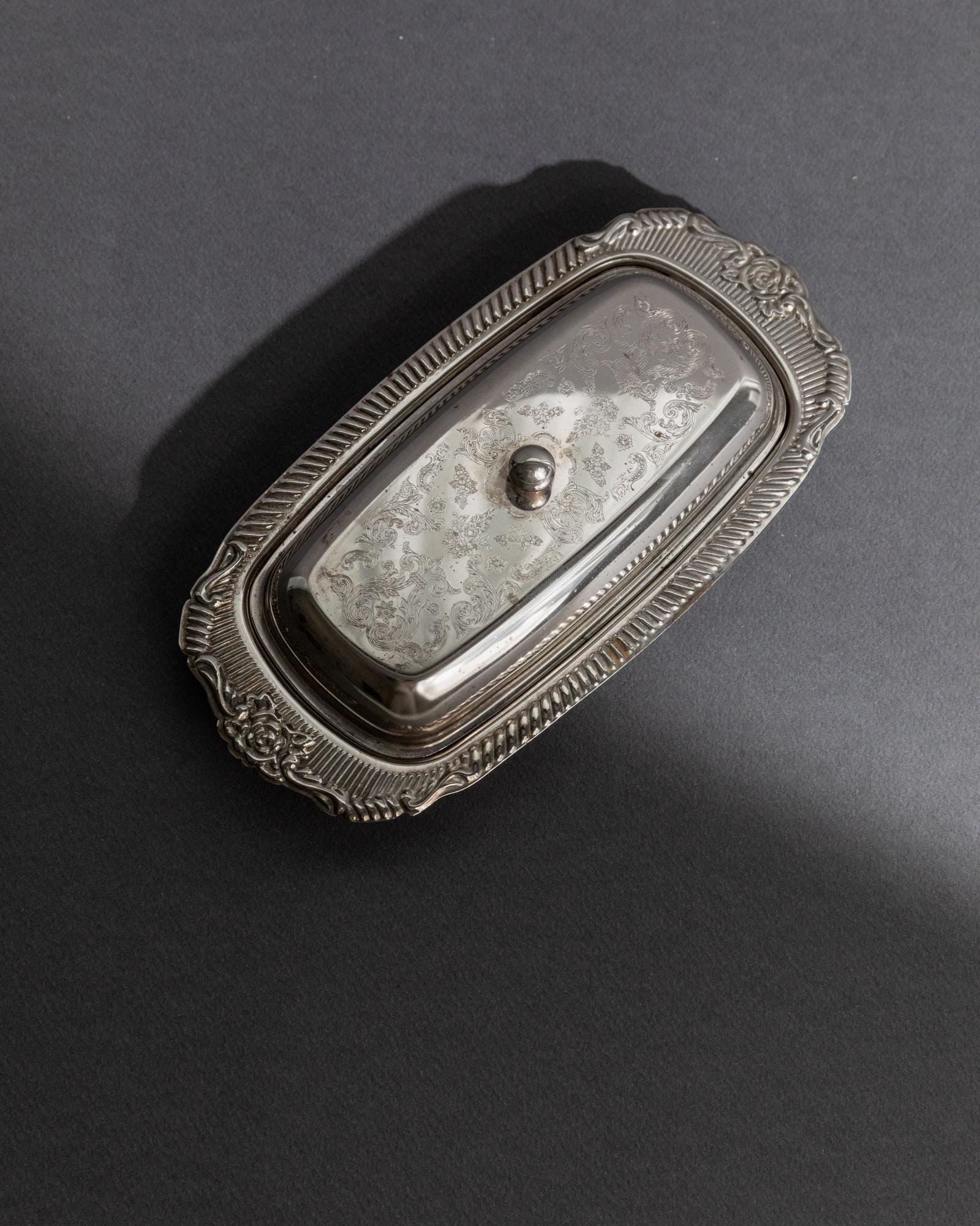 Vintage Butterdose versilbert mit Gravur