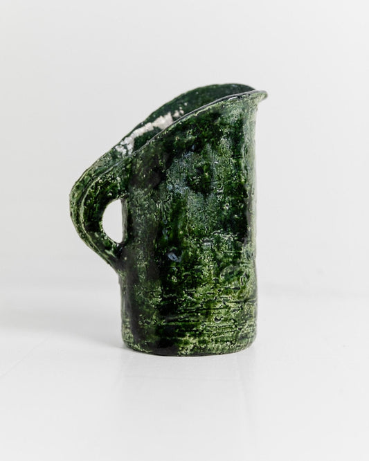 Vintage Studio Pottery Vase mit grüner Glasur und strukturierter Oberfläche, 1970er