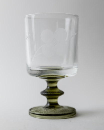 Set von 5 Vintage Weingläser mit Olivgrünem Stiel, Italien