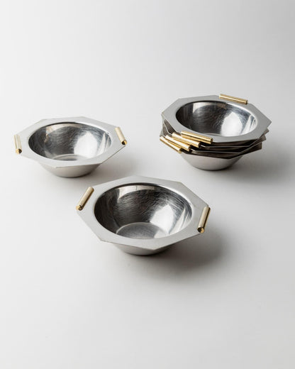 Vintage Schale Set von 8 mit goldenen Griffen