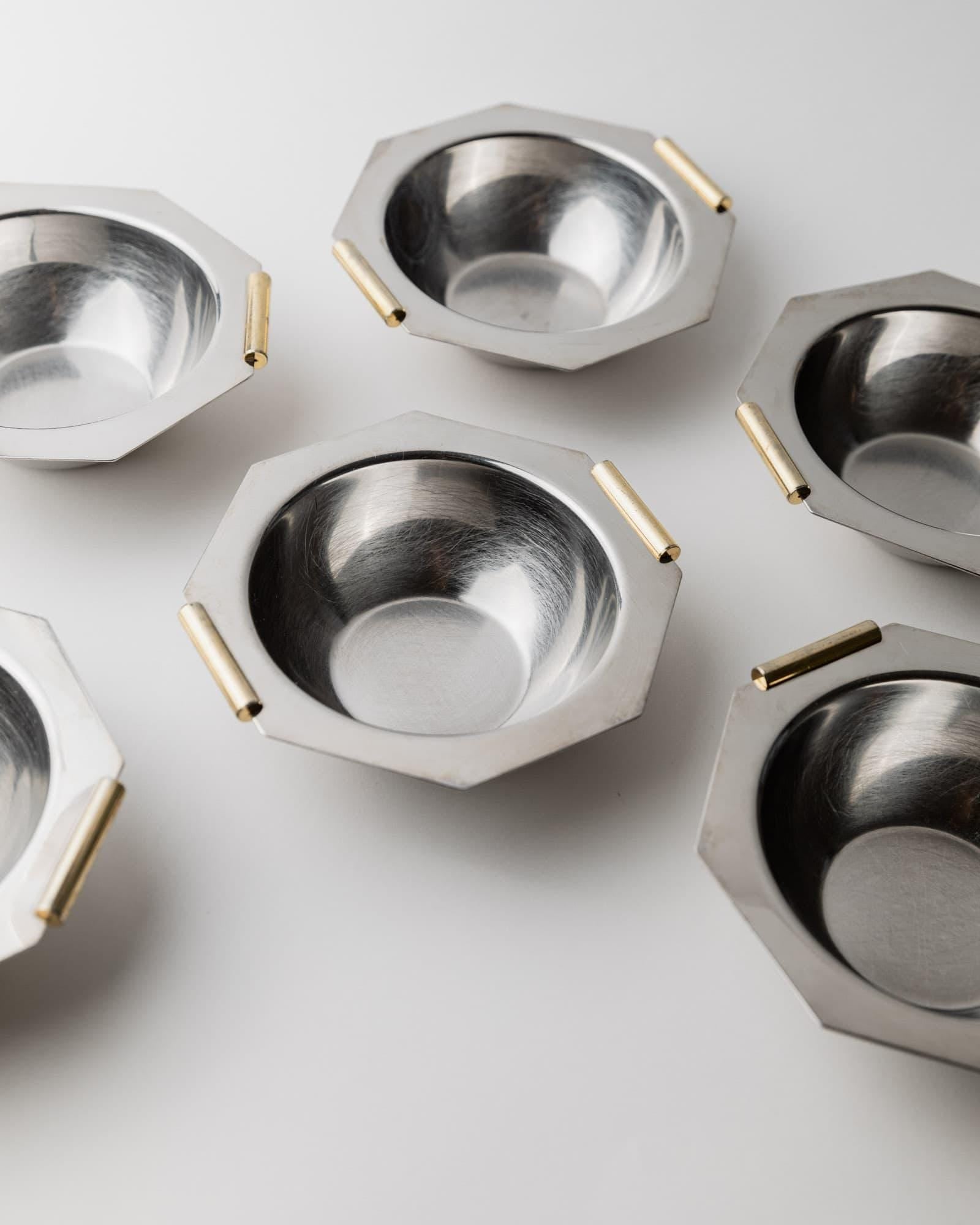 Vintage Schale Set von 8 mit goldenen Griffen