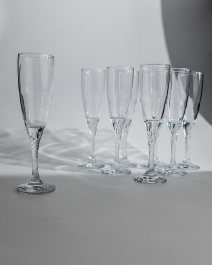 Vintage Champagnerglas Set von 8, geschwungener Stiel, klar, Geschenkidee