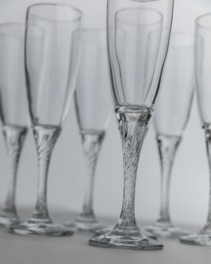 Vintage Champagnerglas Set von 8, geschwungener Stiel, klar, Geschenkidee