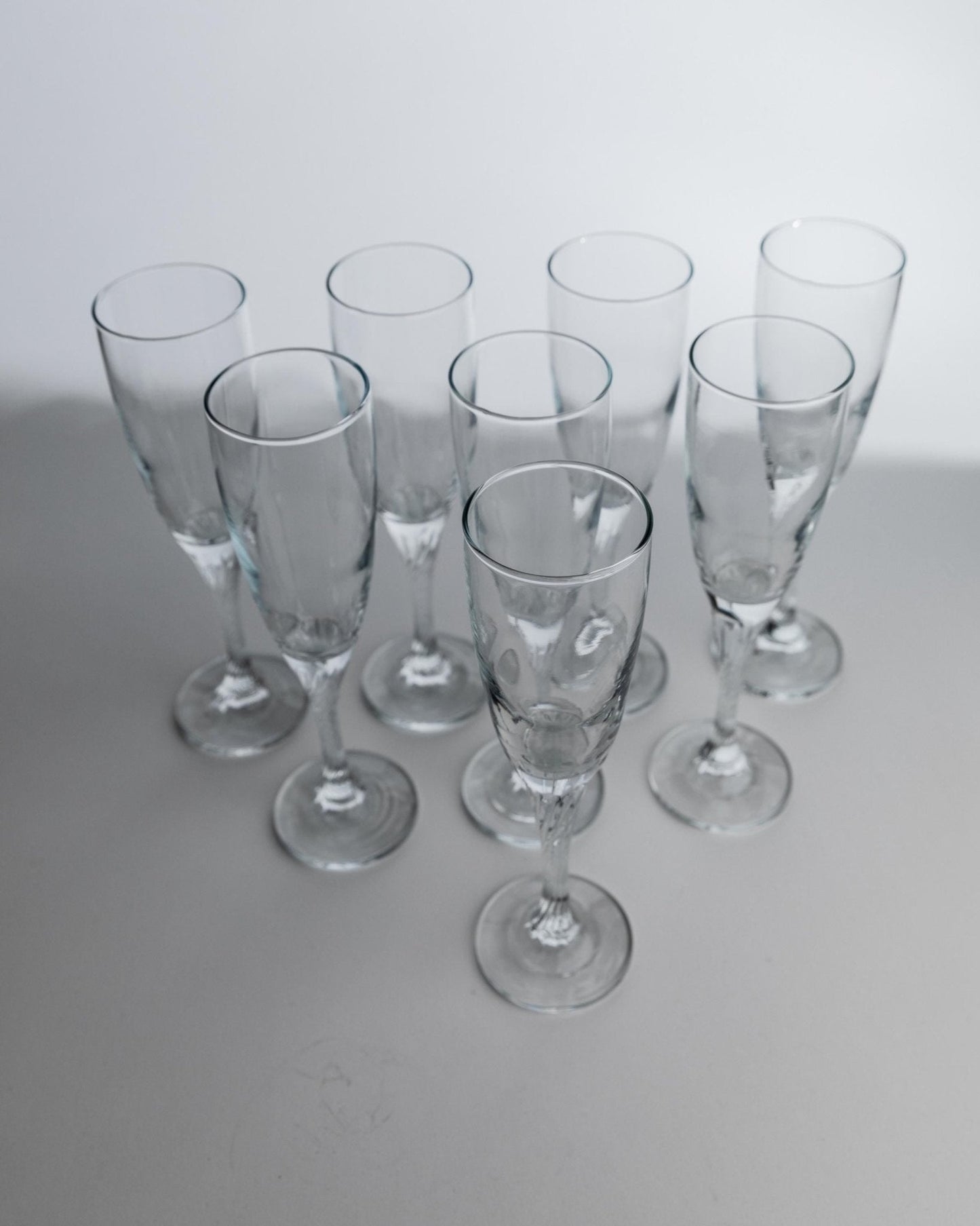 Vintage Champagnerglas Set von 8, geschwungener Stiel, klar, Geschenkidee