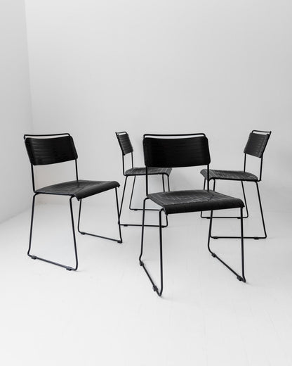 Vintage Set von 4 Esszimmerstuhl von Spilimbergo für Spilimbergo schwarz gestreift kariert
