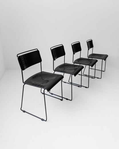 Vintage Set von 4 Esszimmerstuhl von Spilimbergo für Spilimbergo schwarz gestreift kariert