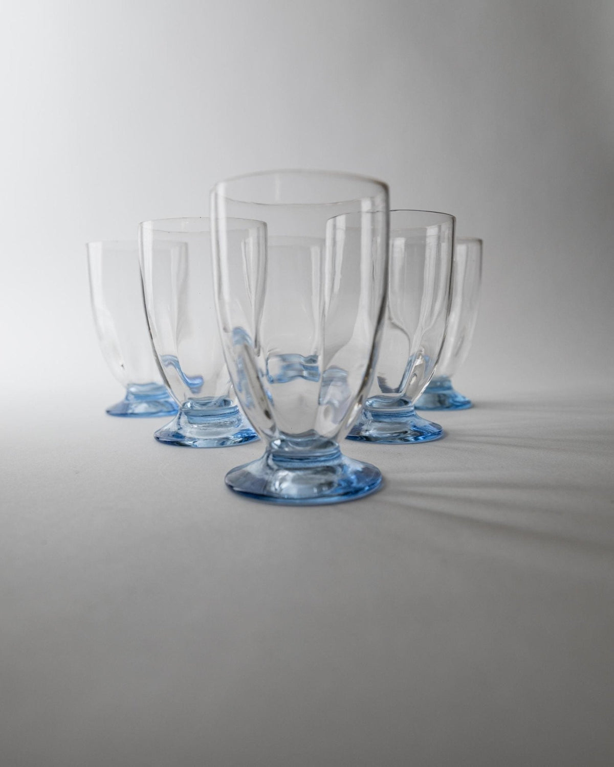 Set von 6 Vintage Trinkglas mit blauen Stielen aus Klarglas