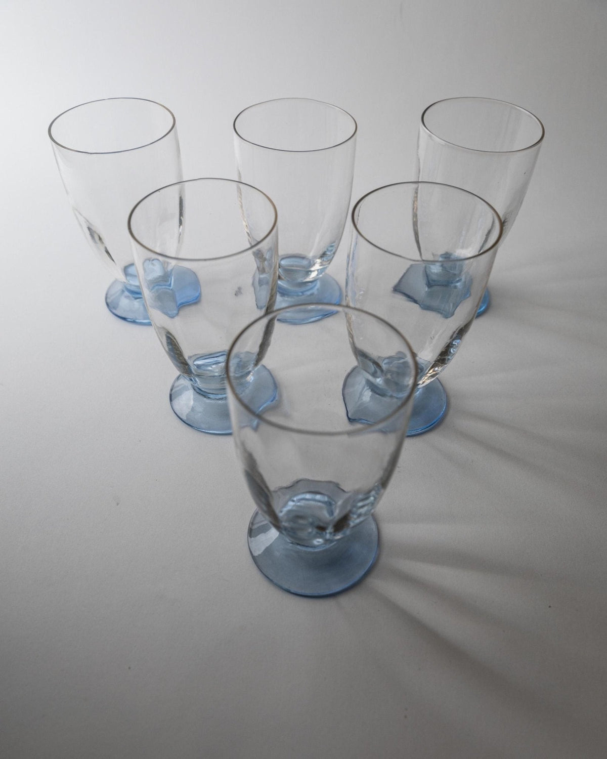 Set von 6 Vintage Trinkglas mit blauen Stielen aus Klarglas