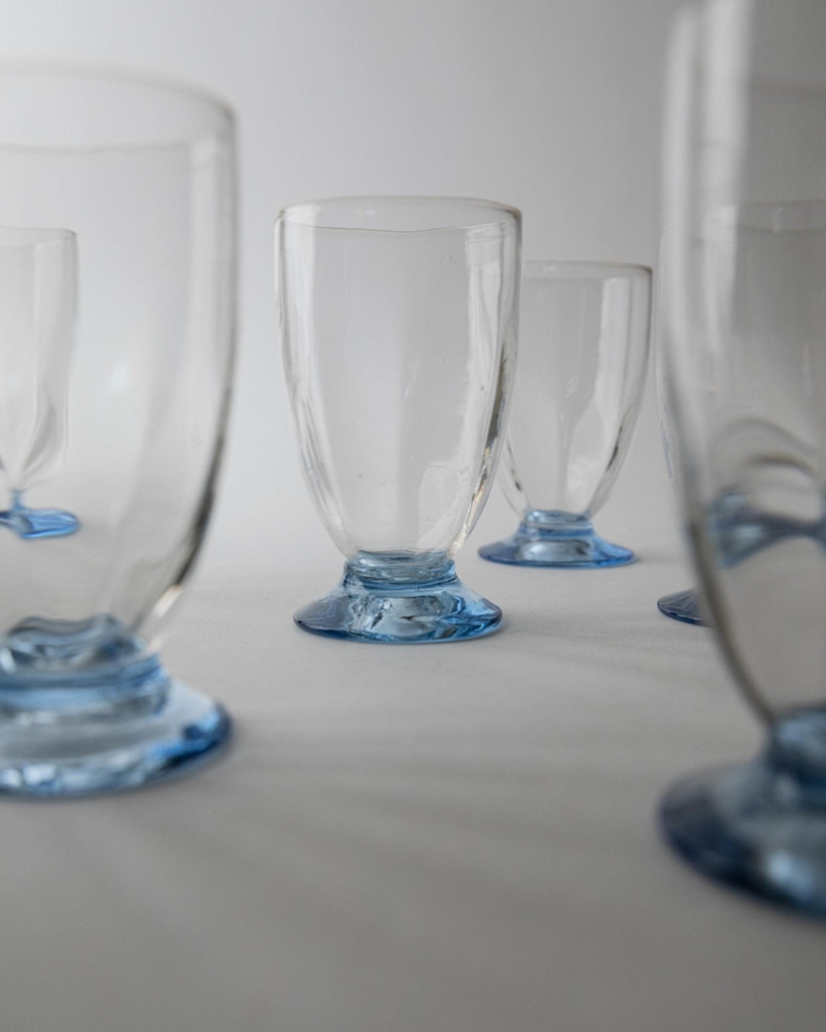Set von 6 Vintage Trinkglas mit blauen Stielen aus Klarglas