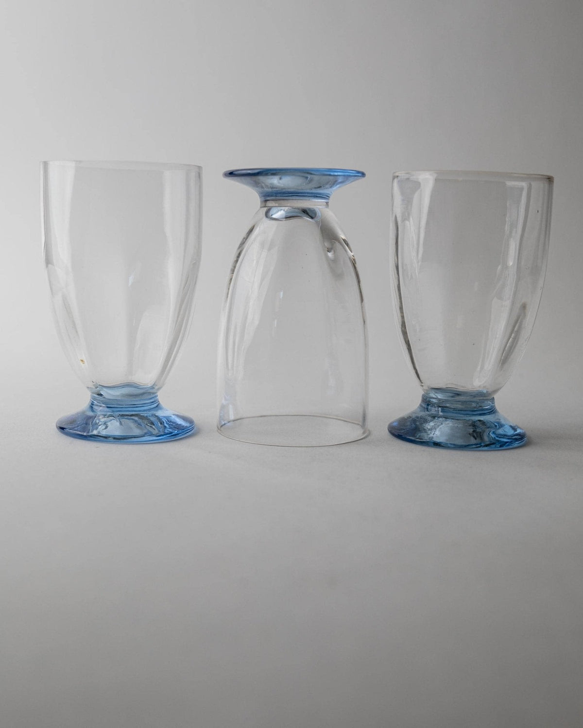 Set von 6 Vintage Trinkglas mit blauen Stielen aus Klarglas