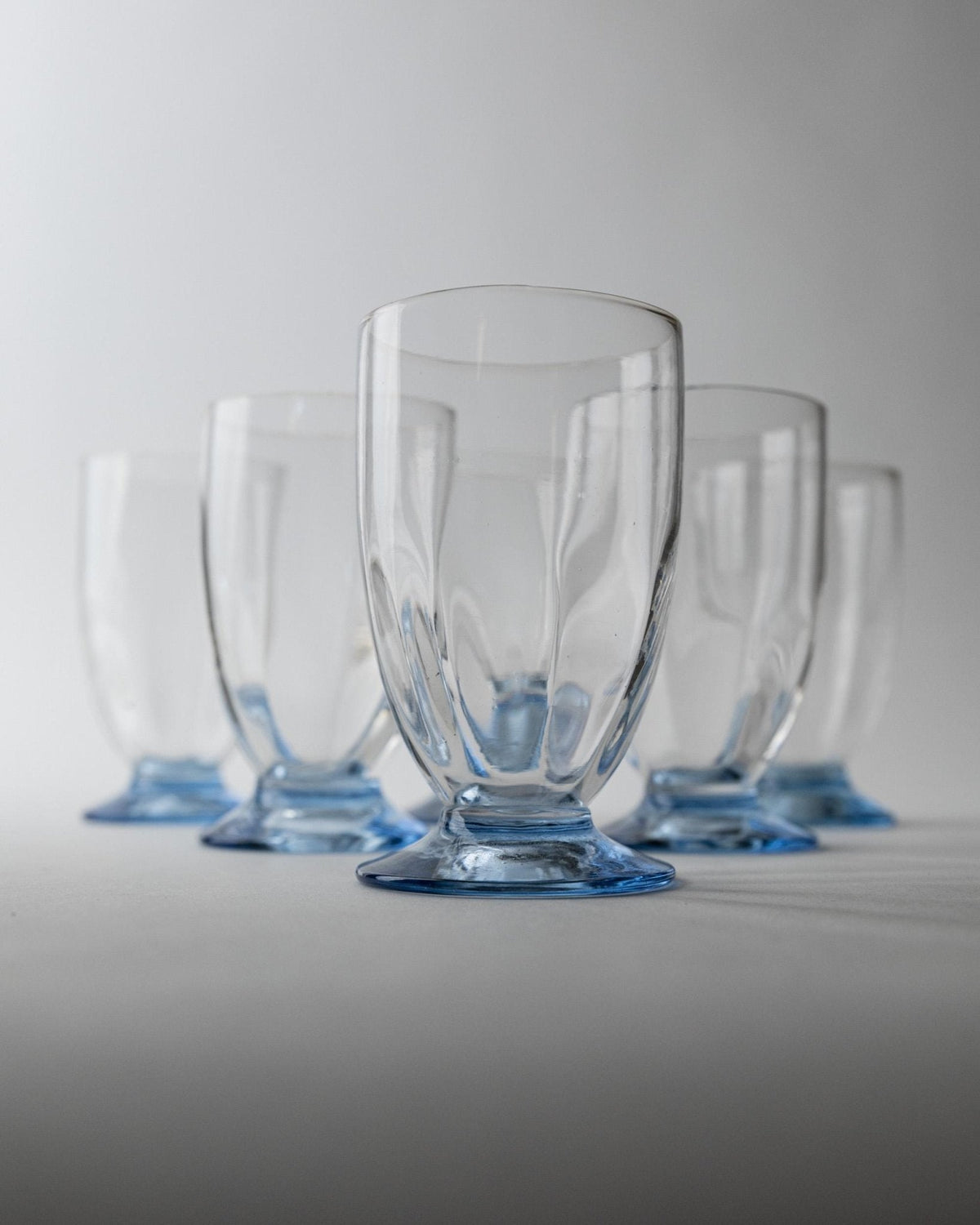 Set von 6 Vintage Trinkglas mit blauen Stielen aus Klarglas