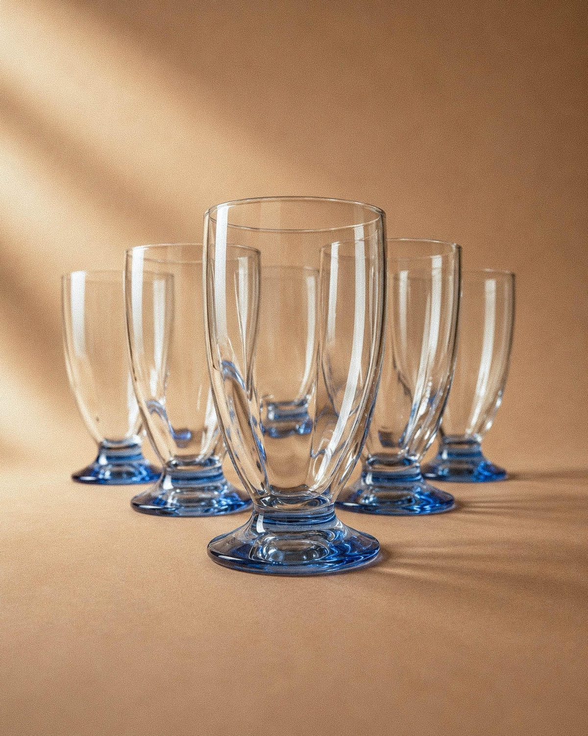 Set von 6 Vintage Trinkglas mit blauen Stielen aus Klarglas