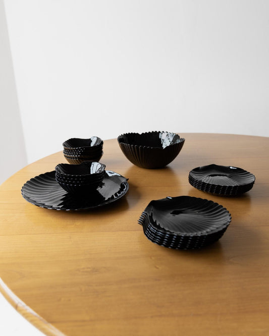 Vintage Geschirrset Shell von Arcoroc für Arcoroc Italien Schwarz 25-tlg. Glas