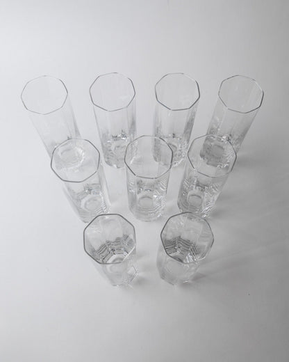 Set von 9 Vintage Trinkgläser Murano Achteckig