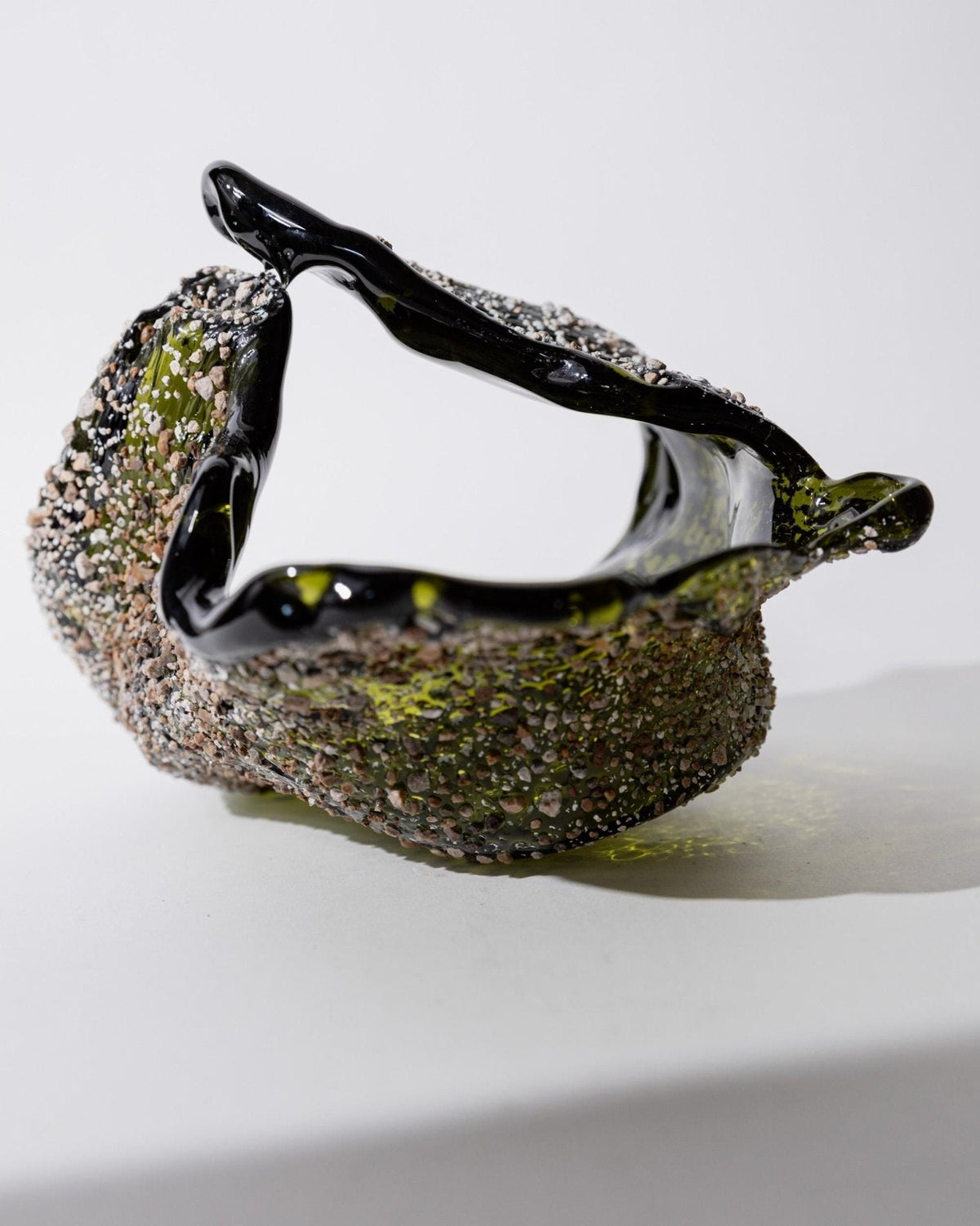 Vintage Murano Glasschale mit Steineinlagen, Dunkelgrün