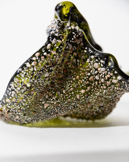 Vintage Murano Glasschale mit Steineinlagen, Dunkelgrün