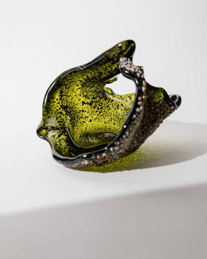 Vintage Murano Glasschale mit Steineinlagen, Dunkelgrün