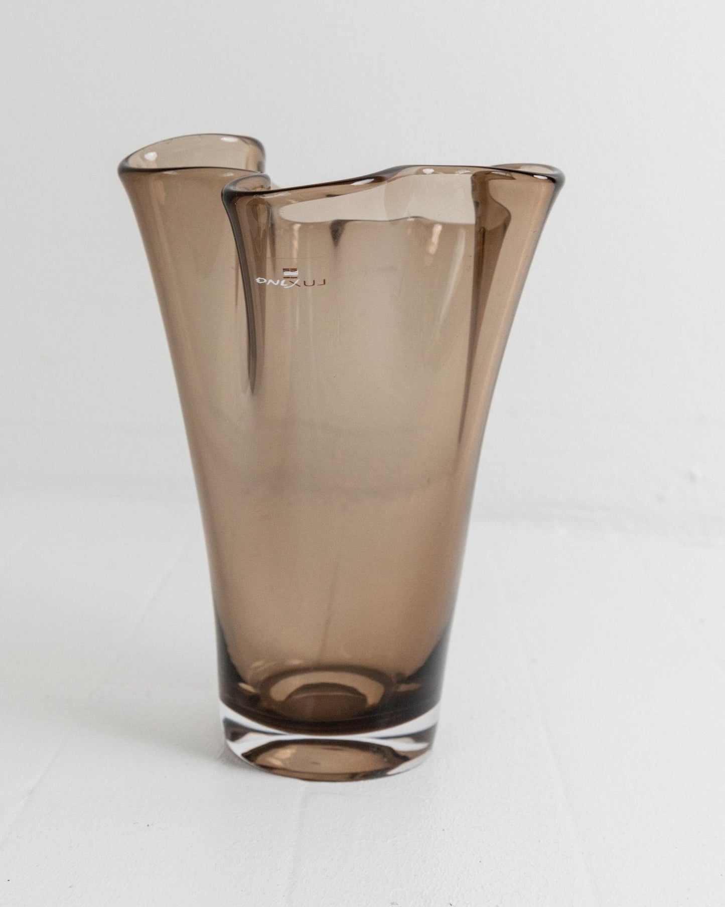 Vintage Murano Glas Vase von LUX Murano, rauchbraune organische Wellenform
