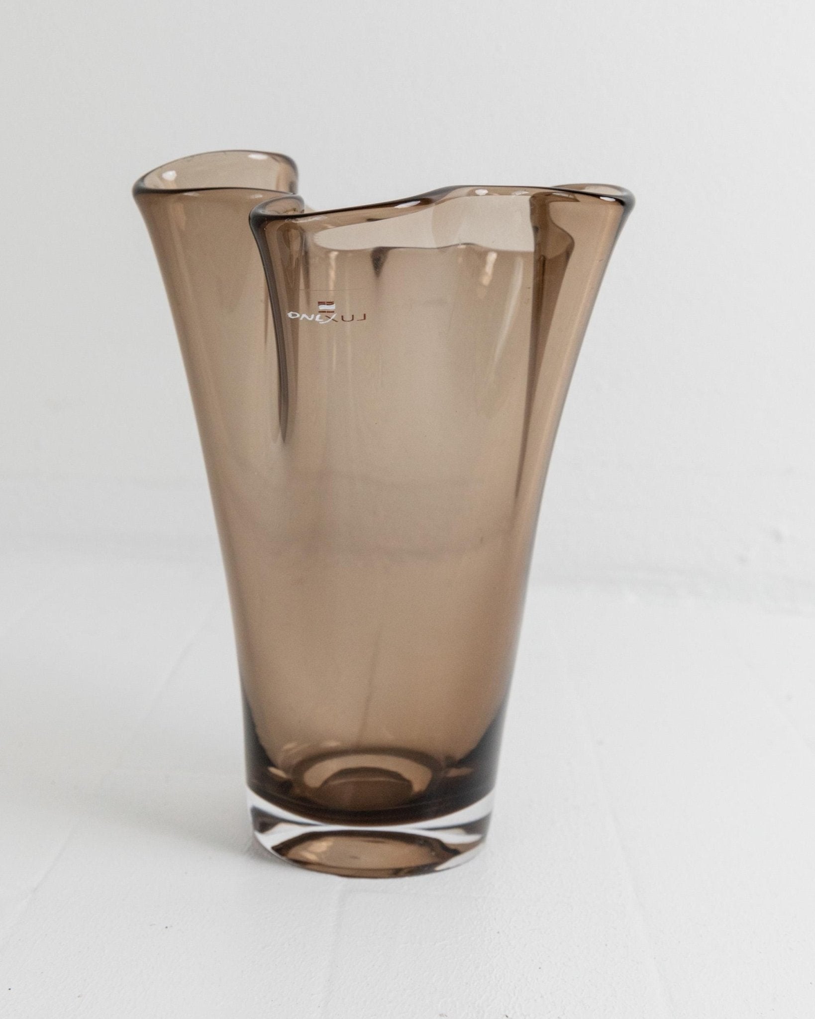 Vintage Murano Glas Vase von LUX Murano, rauchbraune organische Wellenform