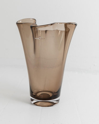 Vintage Murano Glas Vase von LUX Murano, rauchbraune organische Wellenform