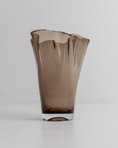 Vintage Murano Glas Vase von LUX Murano, rauchbraune organische Wellenform