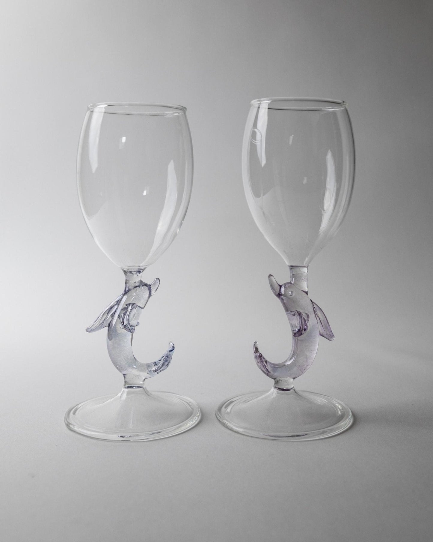 Set von 2 Vintage Weinglas mit Delfinfuß von Murano, Lila