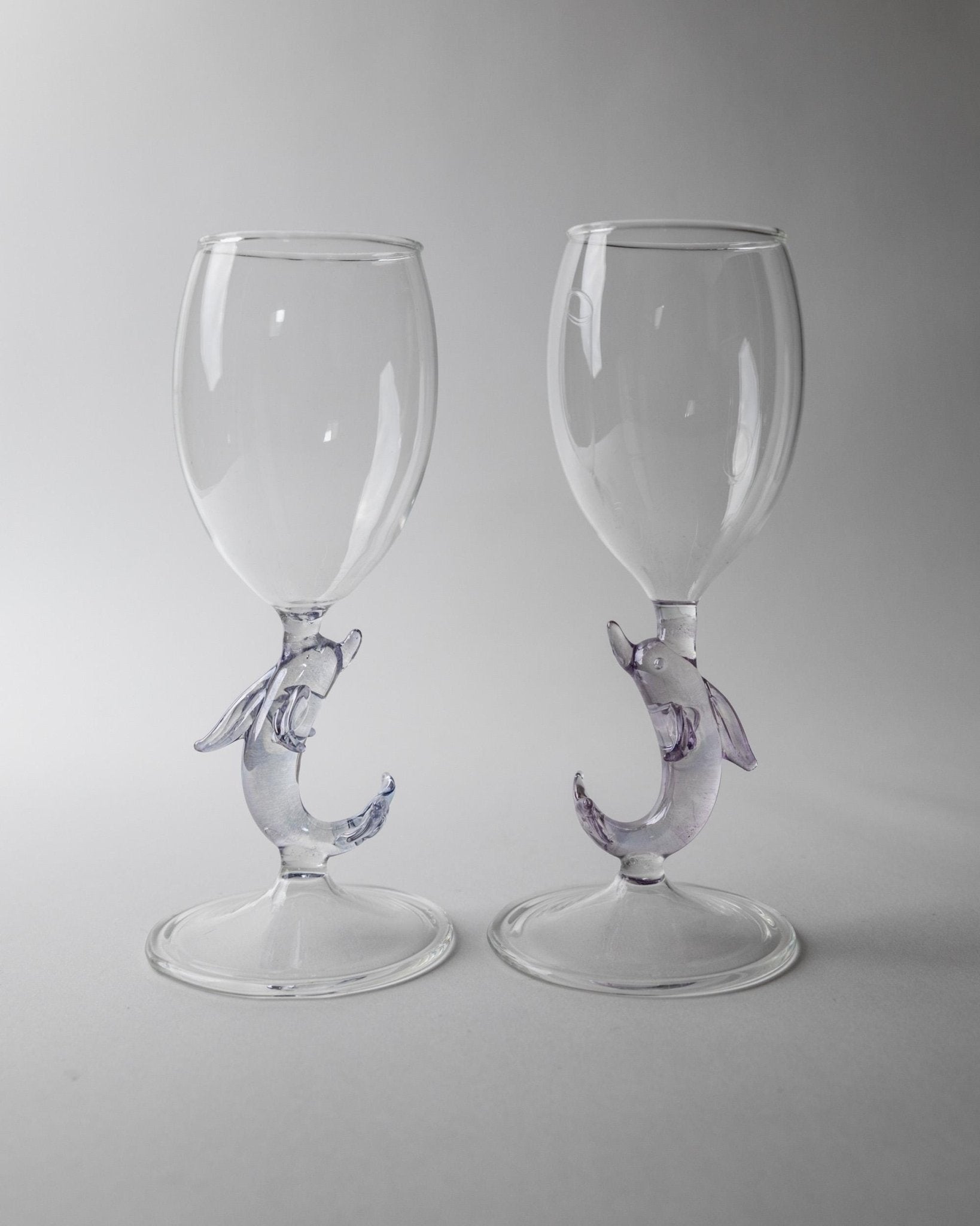 Set von 2 Vintage Weinglas mit Delfinfuß von Murano, Lila