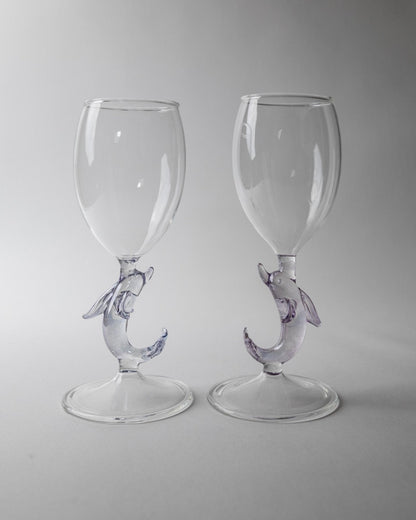 Set von 2 Vintage Weinglas mit Delfinfuß von Murano, Lila