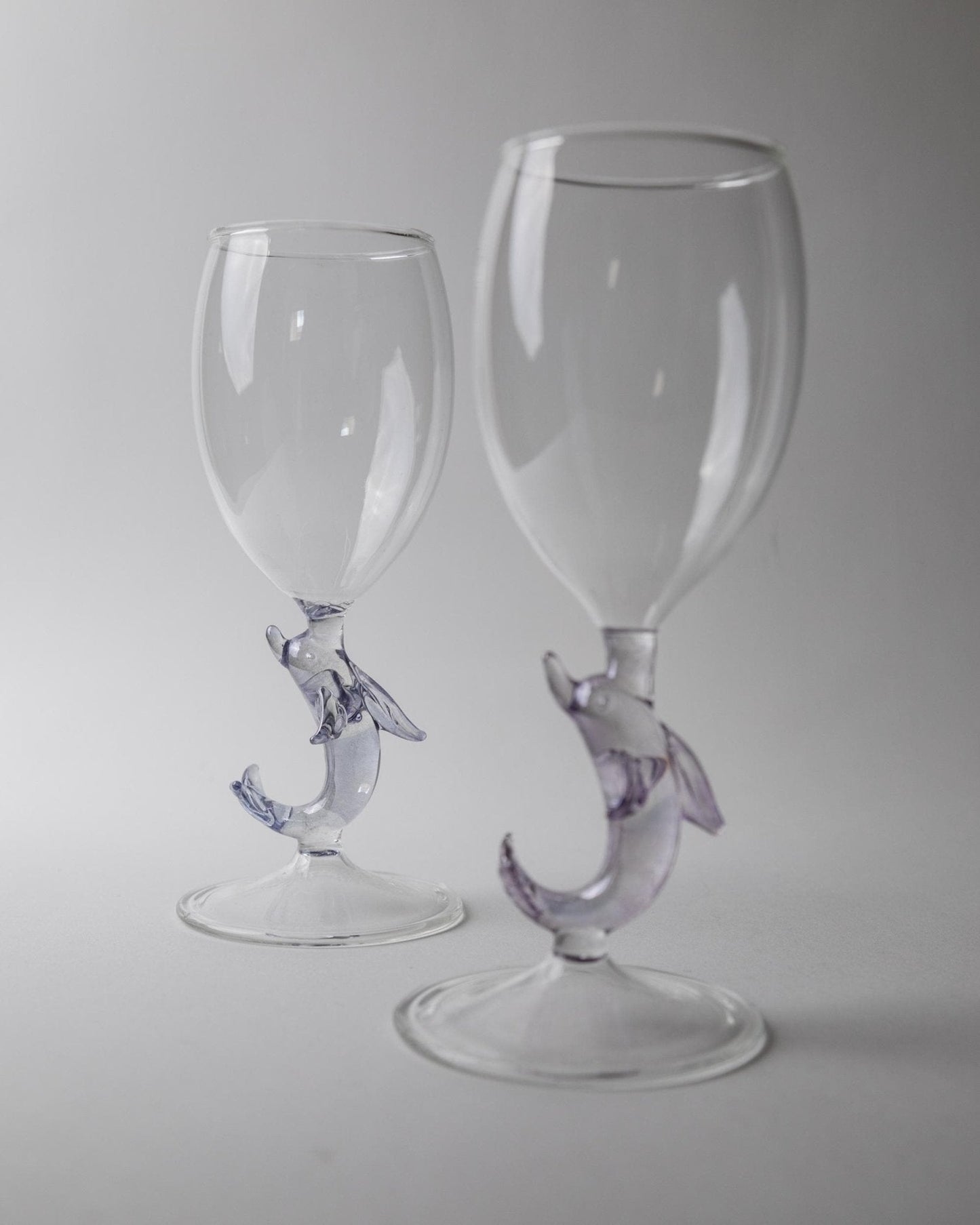 Set von 2 Vintage Weinglas mit Delfinfuß von Murano, Lila