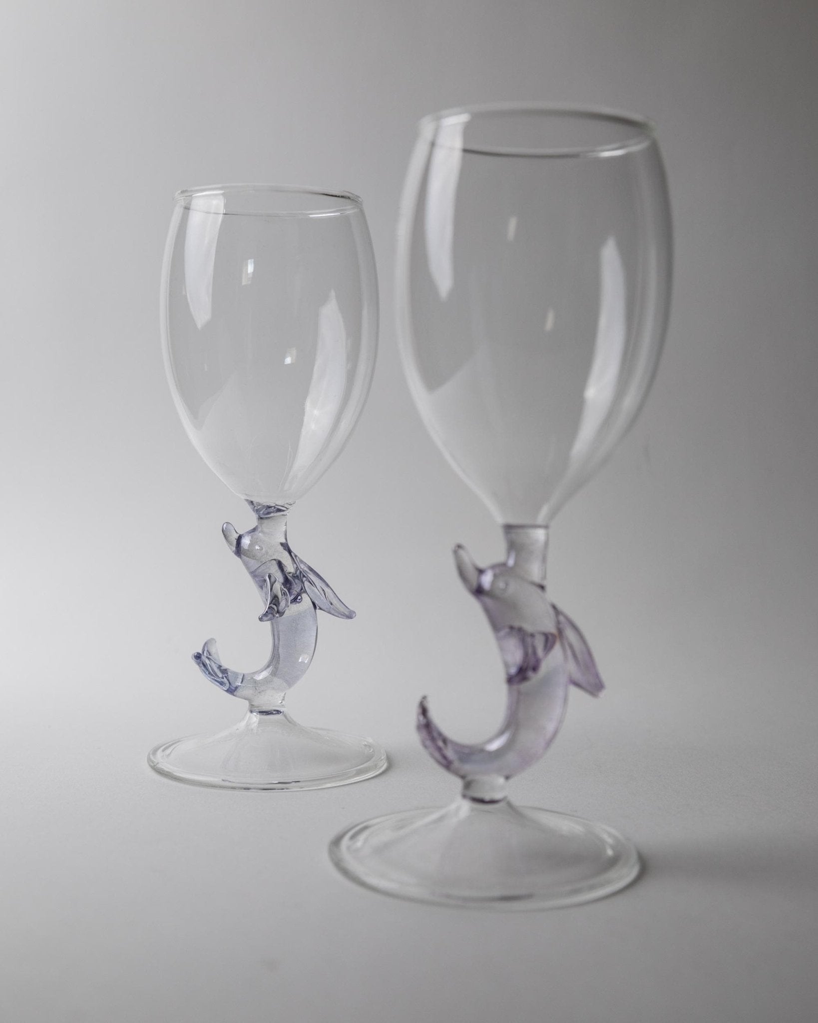 Set von 2 Vintage Weinglas mit Delfinfuß von Murano, Lila