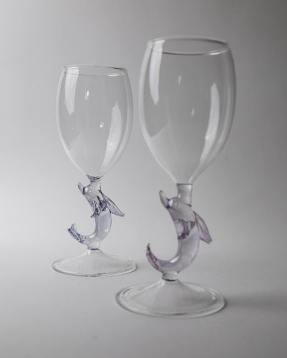 Set von 2 Vintage Weinglas mit Delfinfuß von Murano, Lila