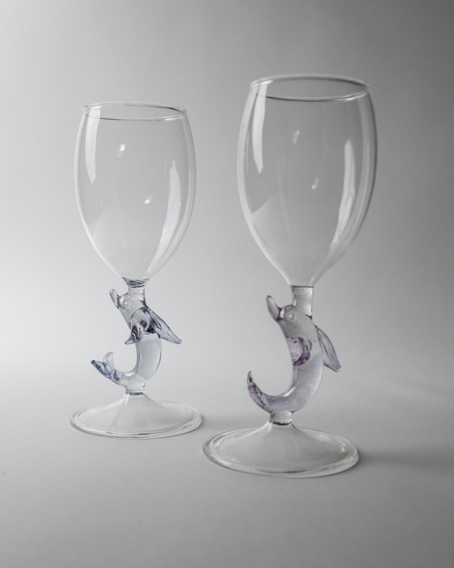 Set von 2 Vintage Weinglas mit Delfinfuß von Murano, Lila