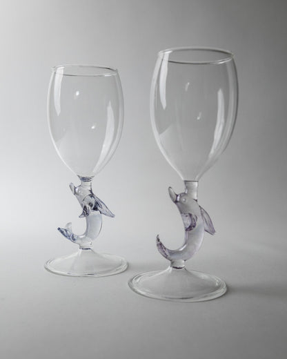Set von 2 Vintage Weinglas mit Delfinfuß von Murano, Lila