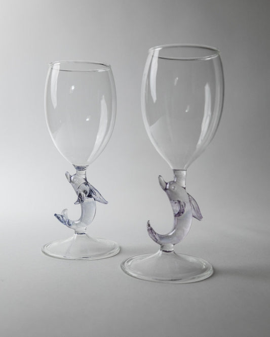 Set von 2 Vintage Weinglas mit Delfinfuß von Murano, Lila