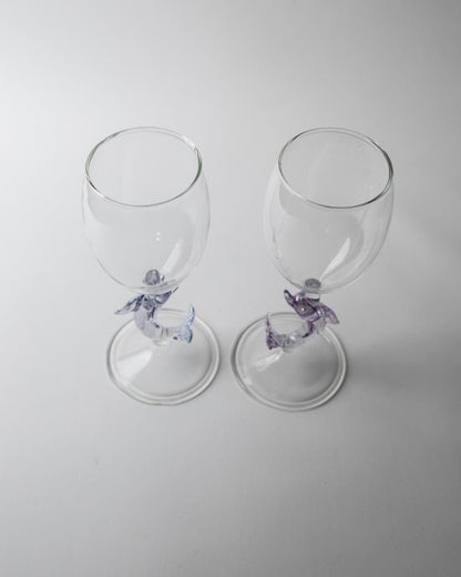 Set von 2 Vintage Weinglas mit Delfinfuß von Murano, Lila