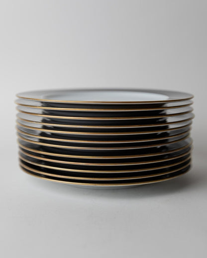 Vintage Geschirrset für 12 Personen von Eschenbach Bavaria, Schwarz-Weiß-Gold