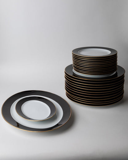 Vintage Geschirrset für 12 Personen von Eschenbach Bavaria, Schwarz-Weiß-Gold