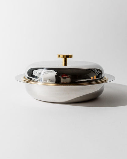 Vintage Schüssel Set von 2 mit Deckel von Morinox für Salat oder Dessert goldene Details