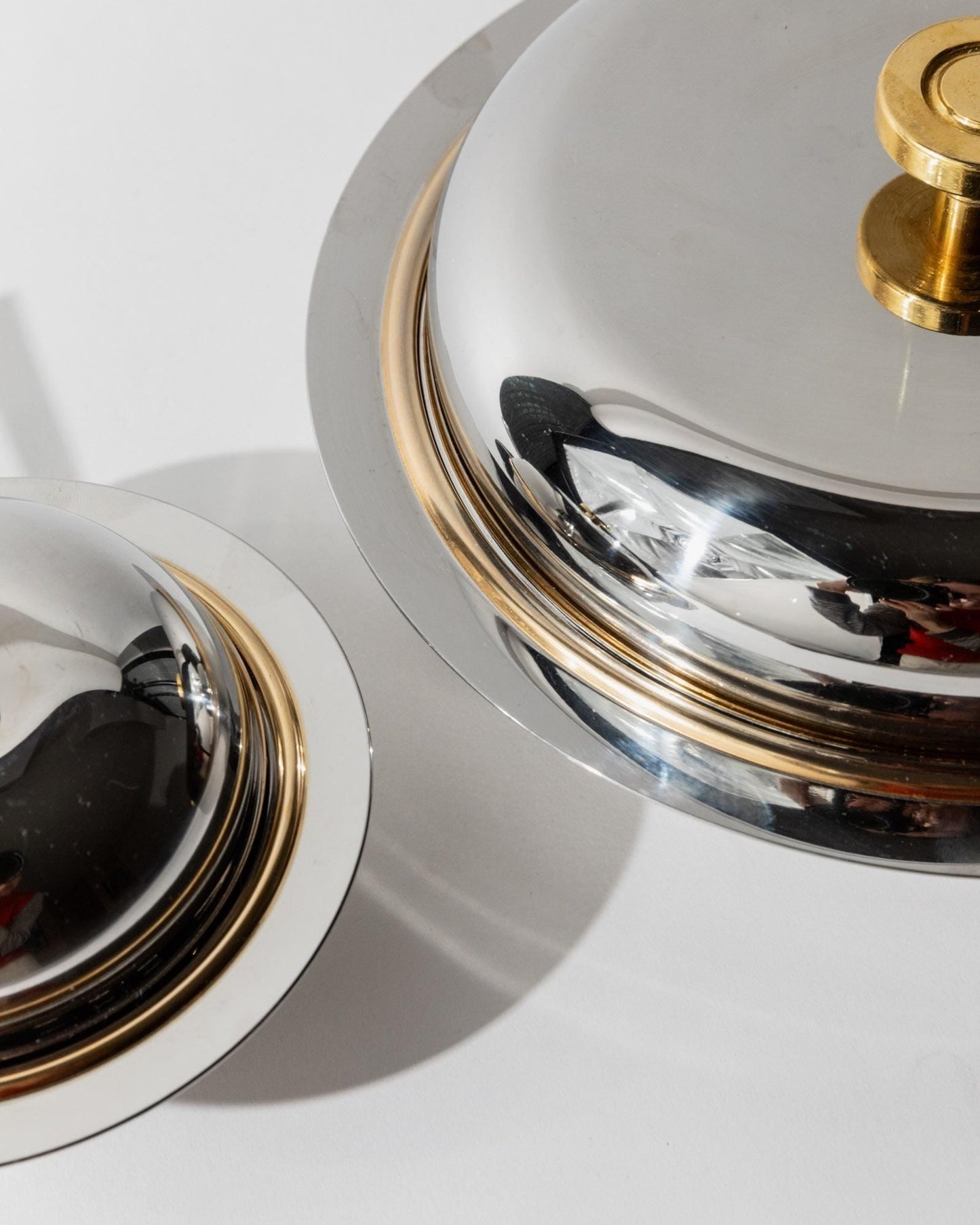 Vintage Schüssel Set von 2 mit Deckel von Morinox für Salat oder Dessert goldene Details