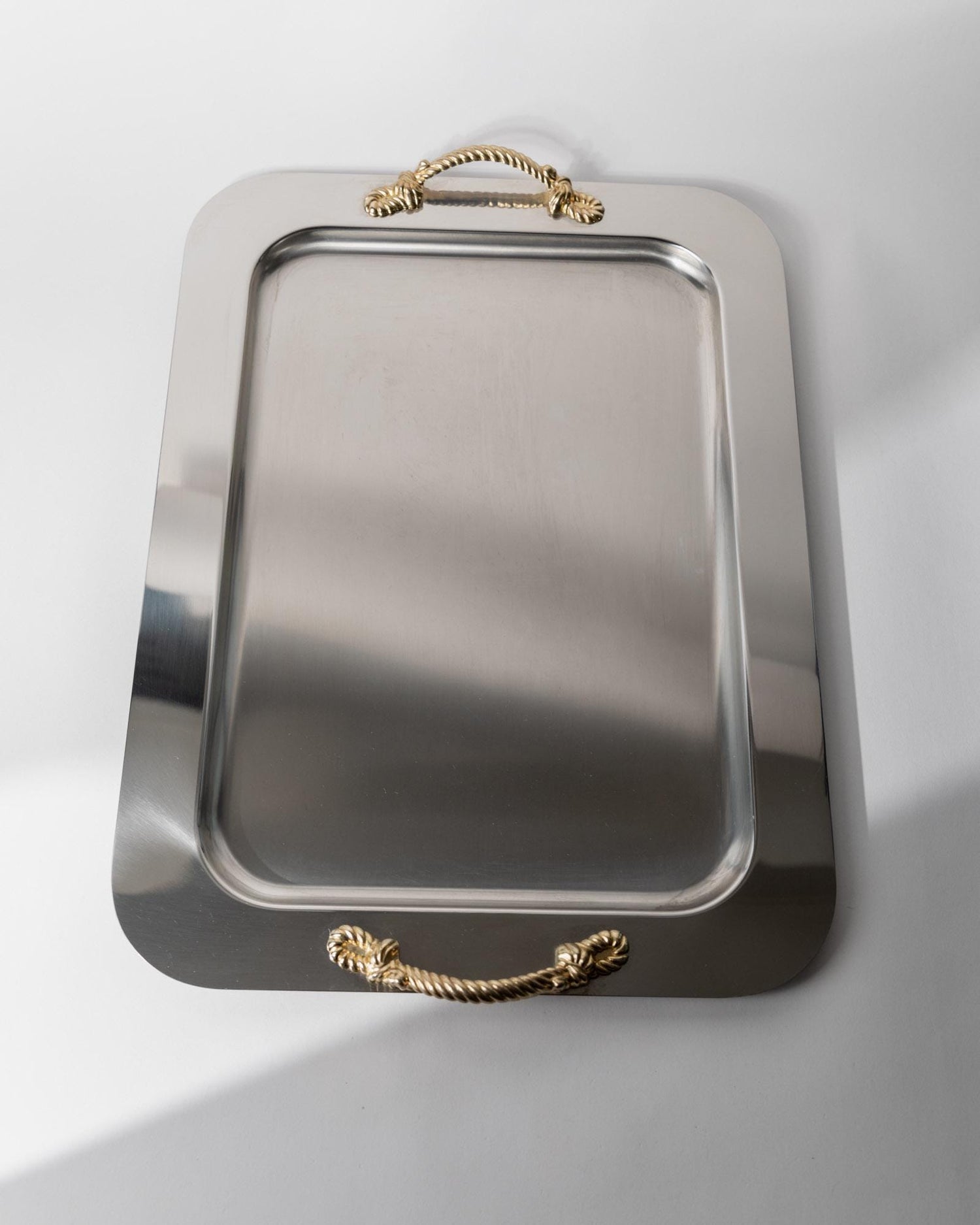 Vintage Tablett von Inoxpran für Inoxpran, goldene Seilgriffe, 1980er