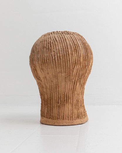Vintage Studio Pottery Vase, skulpturale Kopfform mit grün glasiertem Gesicht aus Terrakotta