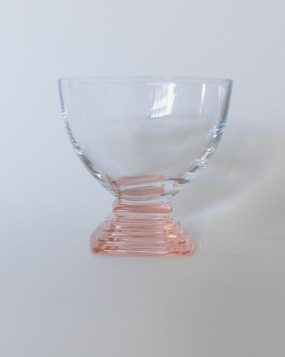 Set von 7 Vintage Weingläser von Bormioli, Klarglas mit rosa abgestuftem Stiel