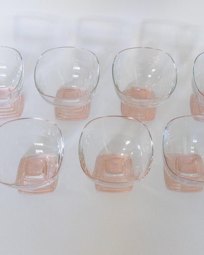 Set von 7 Vintage Weingläser von Bormioli, Klarglas mit rosa abgestuftem Stiel