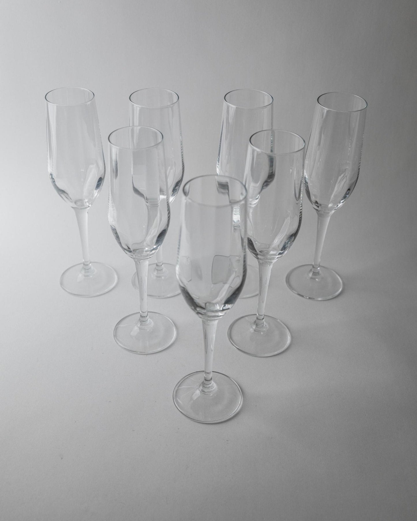 Set von 7 Vintage Champagnergläser, Klarglas mit Flötenform