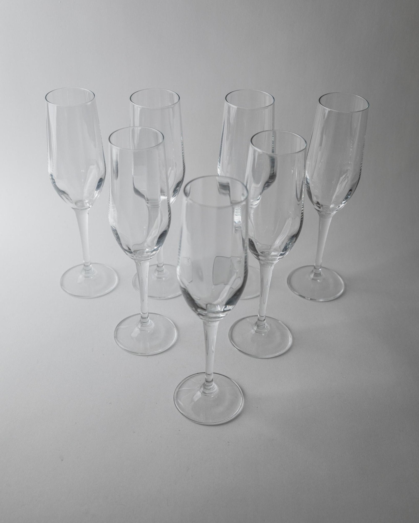 Set von 7 Vintage Champagnergläser, Klarglas mit Flötenform